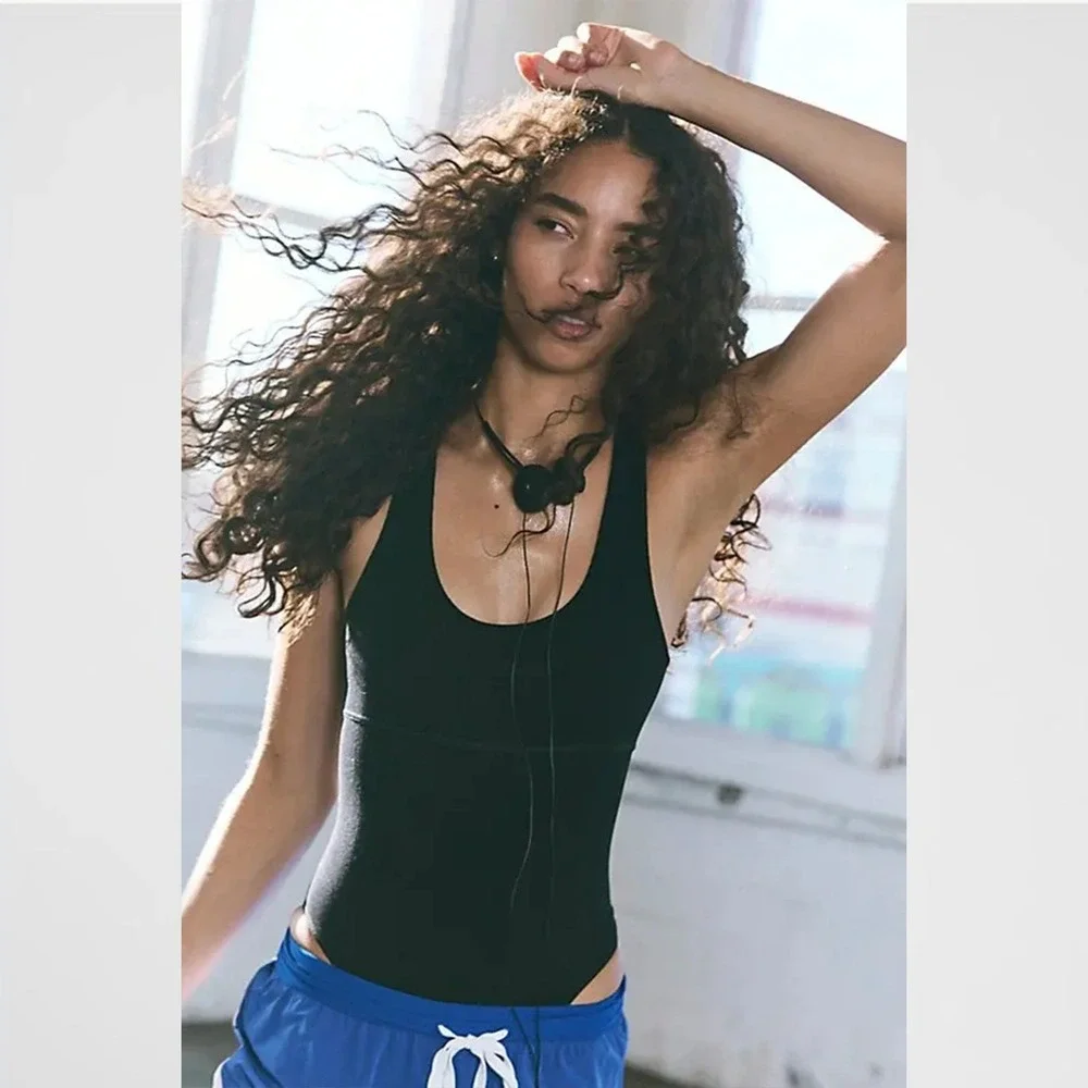 FREE PEOPLE Movement Unwind Bodysuit No Size Tag Check Measurements